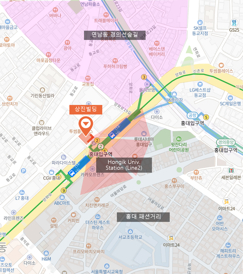 홍대입구_옥외전광판(상진빌딩) 위치도